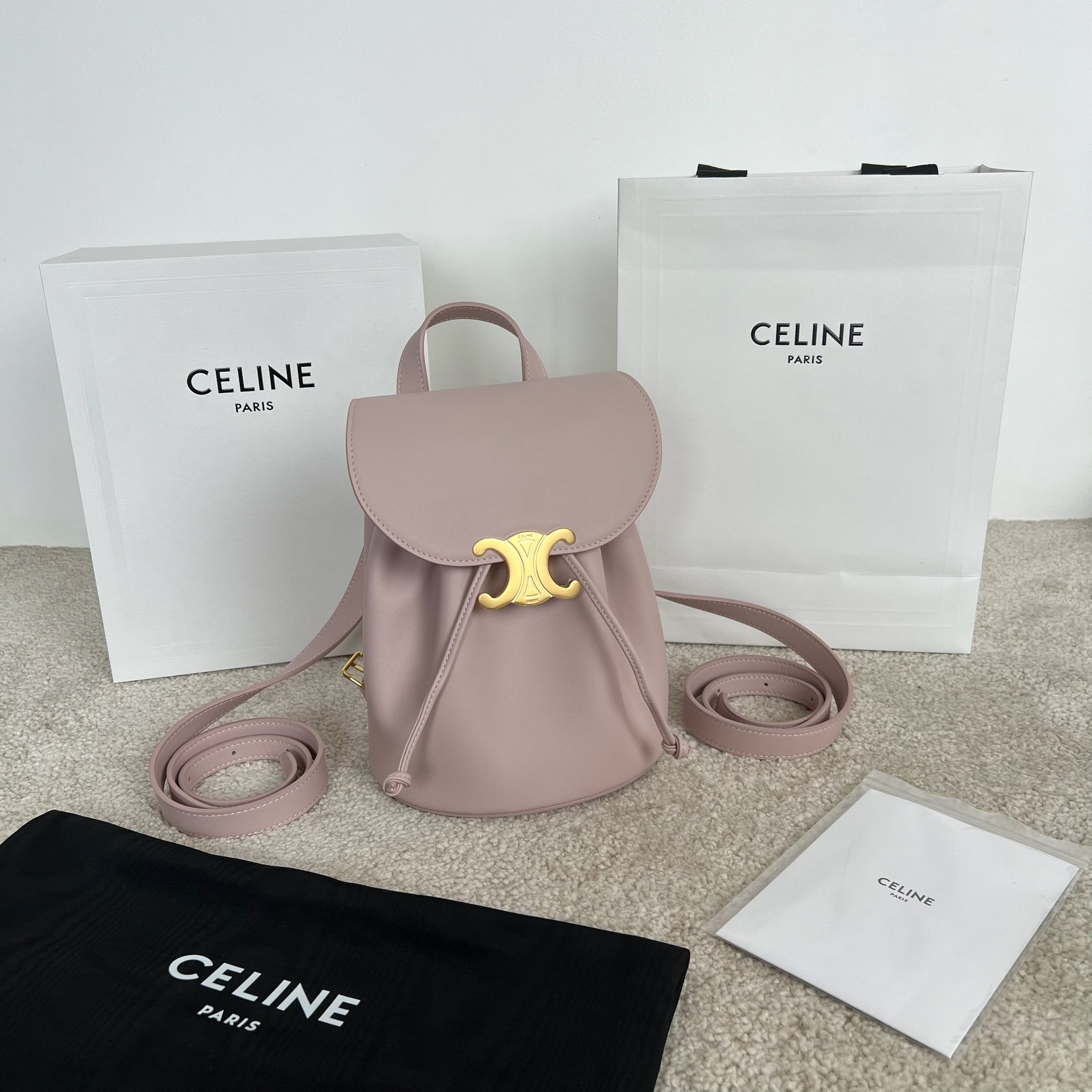 셀린느 Celine 118703 Smooth Calfskin Bonnie Backpack Bleached Pink