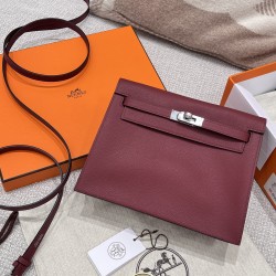 에르메스 Hermes Kelly danse Evercolor 55 Rouge H/silver