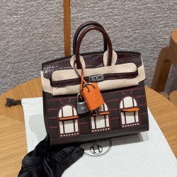 에르메스 Hermes Birkin Faubourg Touch 20cm Epsom and Matte Alligator 46 Ebene and 0G Rouge seller/silver
