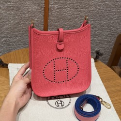 에르메스 Hermes Mini Evelyne 16cm clemence U5 Rose Lipstick/gold