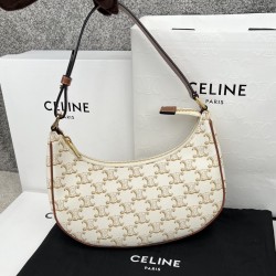 셀린느 Celine 193952 Ava Bag in Triomphe Canvas and Calfskin White 23cm