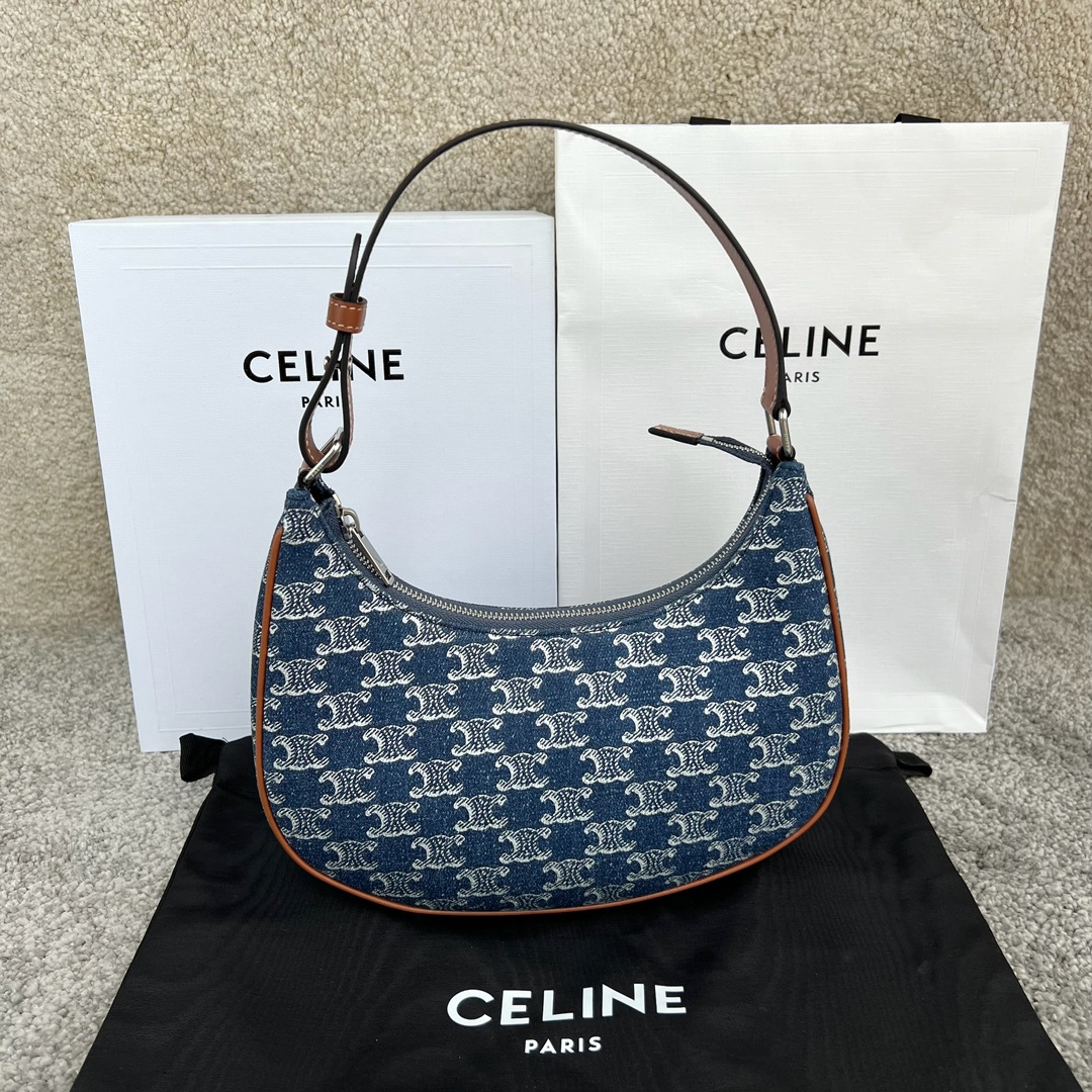 셀린느 Celine 193952 Ava Bag in Denim with Triomphe All-Over and Calfskin Denim Silver 24.5cm