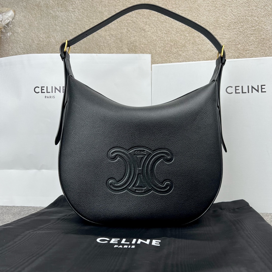 셀린느 Celine 114713 Heloise Cuir Triomphe Bag in Supple Calfskin Black