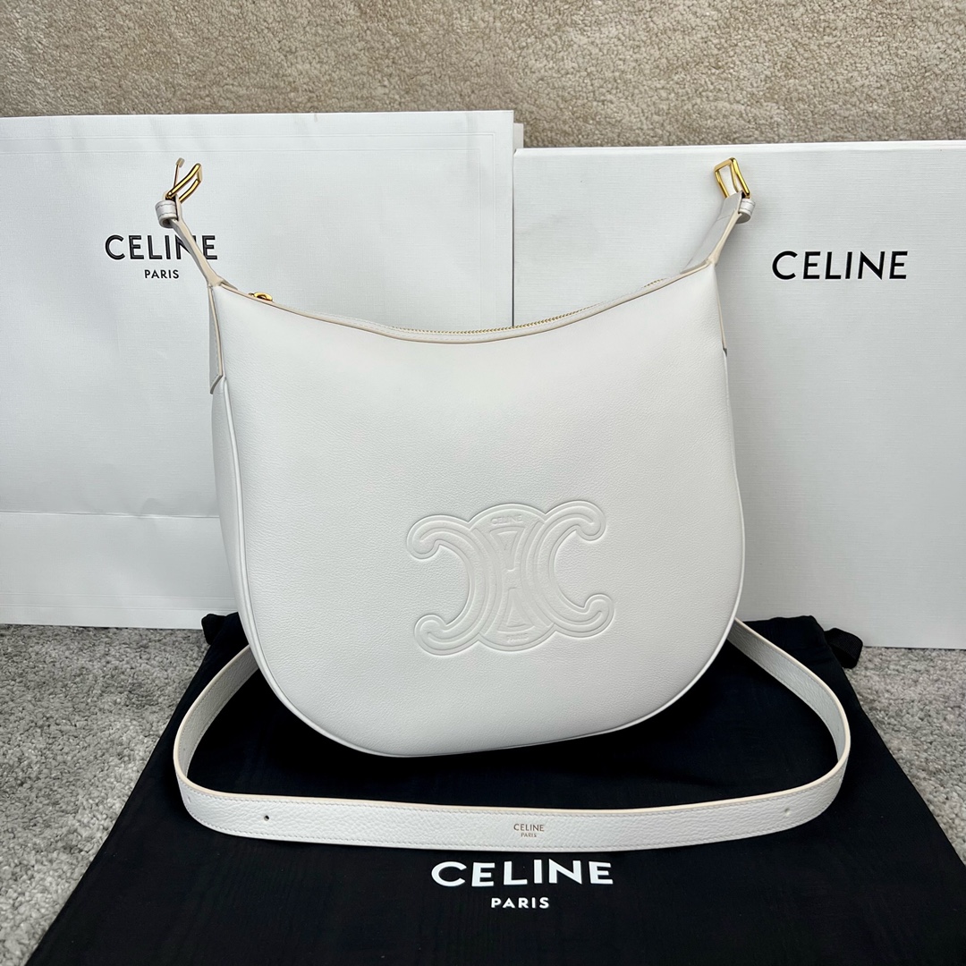 셀린느 Celine 114713 Heloise Cuir Triomphe Bag in Supple Calfskin White