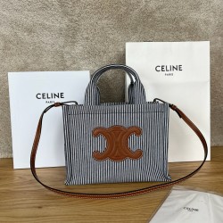 셀린느 Celine 199162 Small Cabas Thais in Striped Textile Navy Blue 25cm