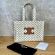 셀린느 Celine 196762 Large Cabas Thais in Textile with Triomphe Canvas Print and Calfskin White 40cm