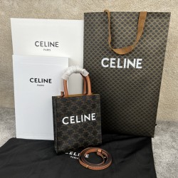 셀린느 Celine 194372 Mini Vertical Cabas in Triomphe Canvas and Calfskin with Celine Print Tan