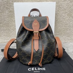 셀린느 Celine 197662 Mini Backpack Folco in Triomphe Canvas and Calfskin Tan