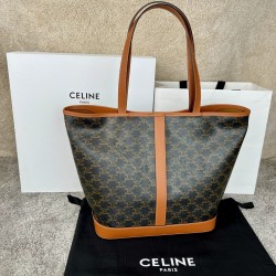 셀린느 Celine 115072 Medium Cabas in Triomphe Canvas and Calfskin Tan 31.5cm
