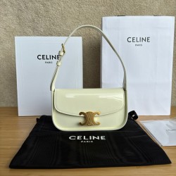 셀린느 Celine 118313 Shoulder Bag Terence In Patent Calfskin White 20.5cm