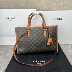 셀린느 Celine 199742 Mini Horizontal Cabas in Triomphe Canvas and Calfskin Tan 35cm