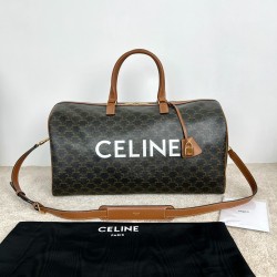 셀린느 Celine 191472 Large Voyage Bag in Triomphe Canvas with Celine Print Tan 50cm