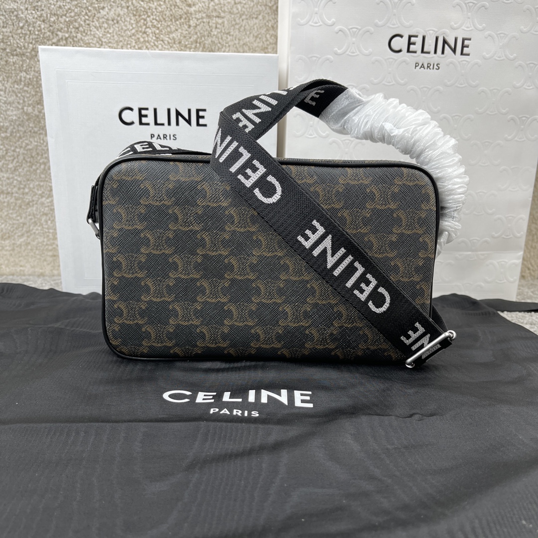 셀린느 Celine 197202 Medium Messenger Bag in Triomphe Canvas Black 23cm
