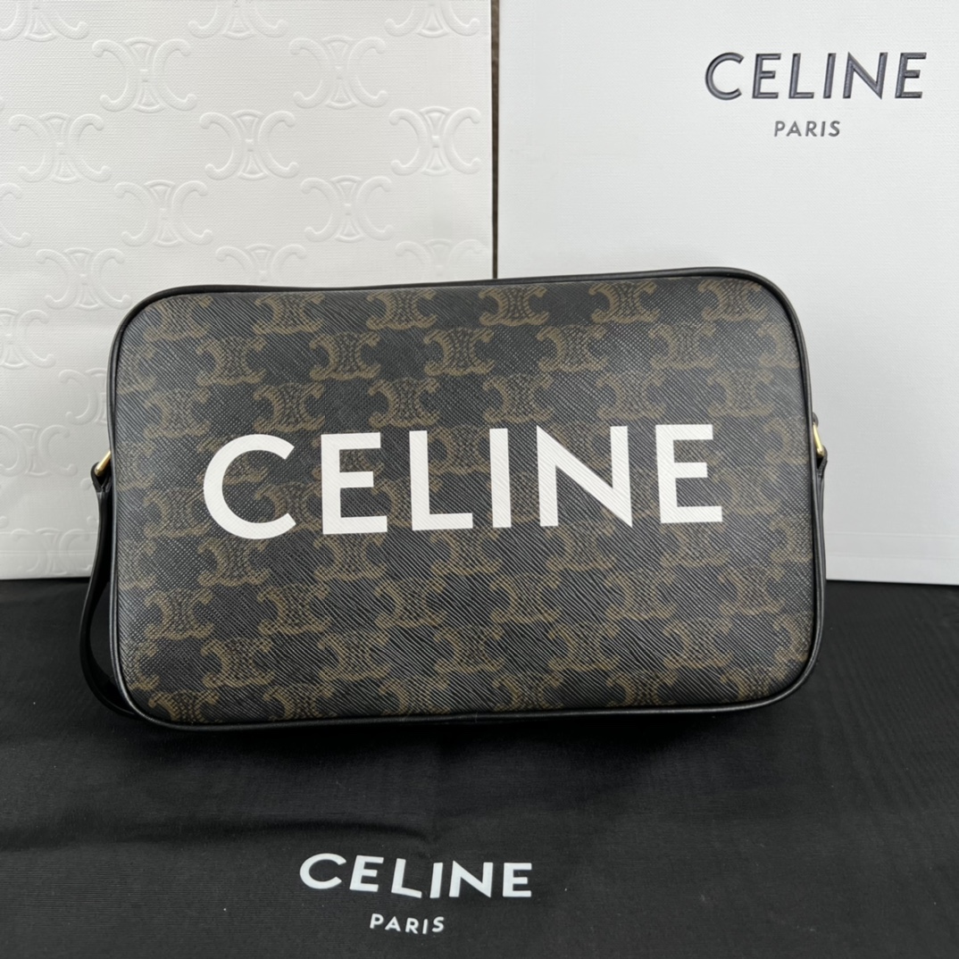 셀린느 Celine 194502 Medium Messenger Bag in Triomphe Canvas with Celine Print Black 23cm