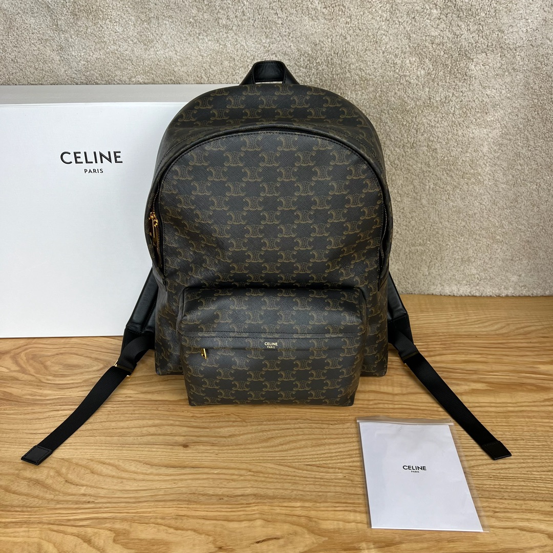 셀린느 Celine 188382 Medium Backpack in Triomphe Canvas Calfskin Black