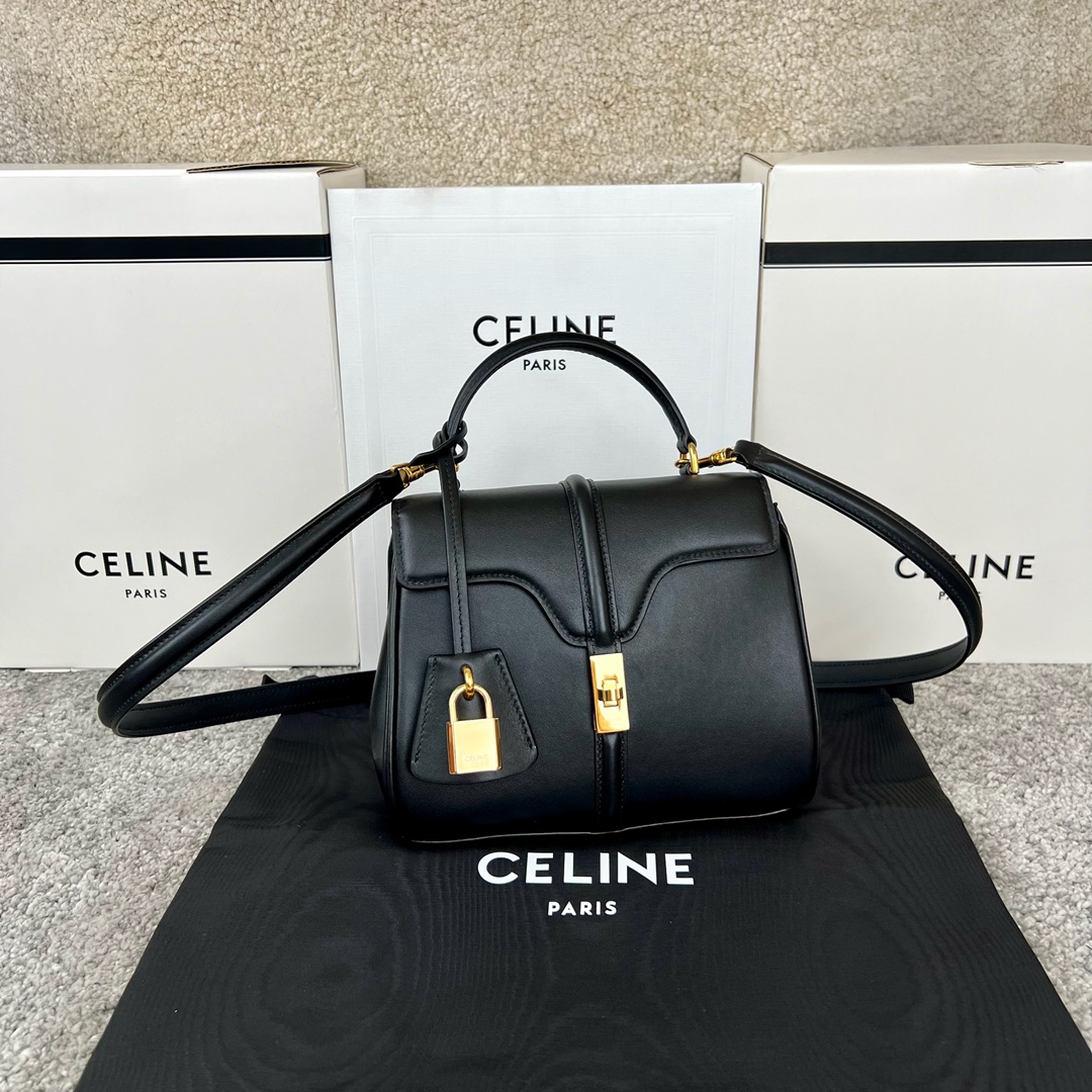 셀린느 Celine 197983 Mini 16 in Satinated Calfskin Black 17.5cm