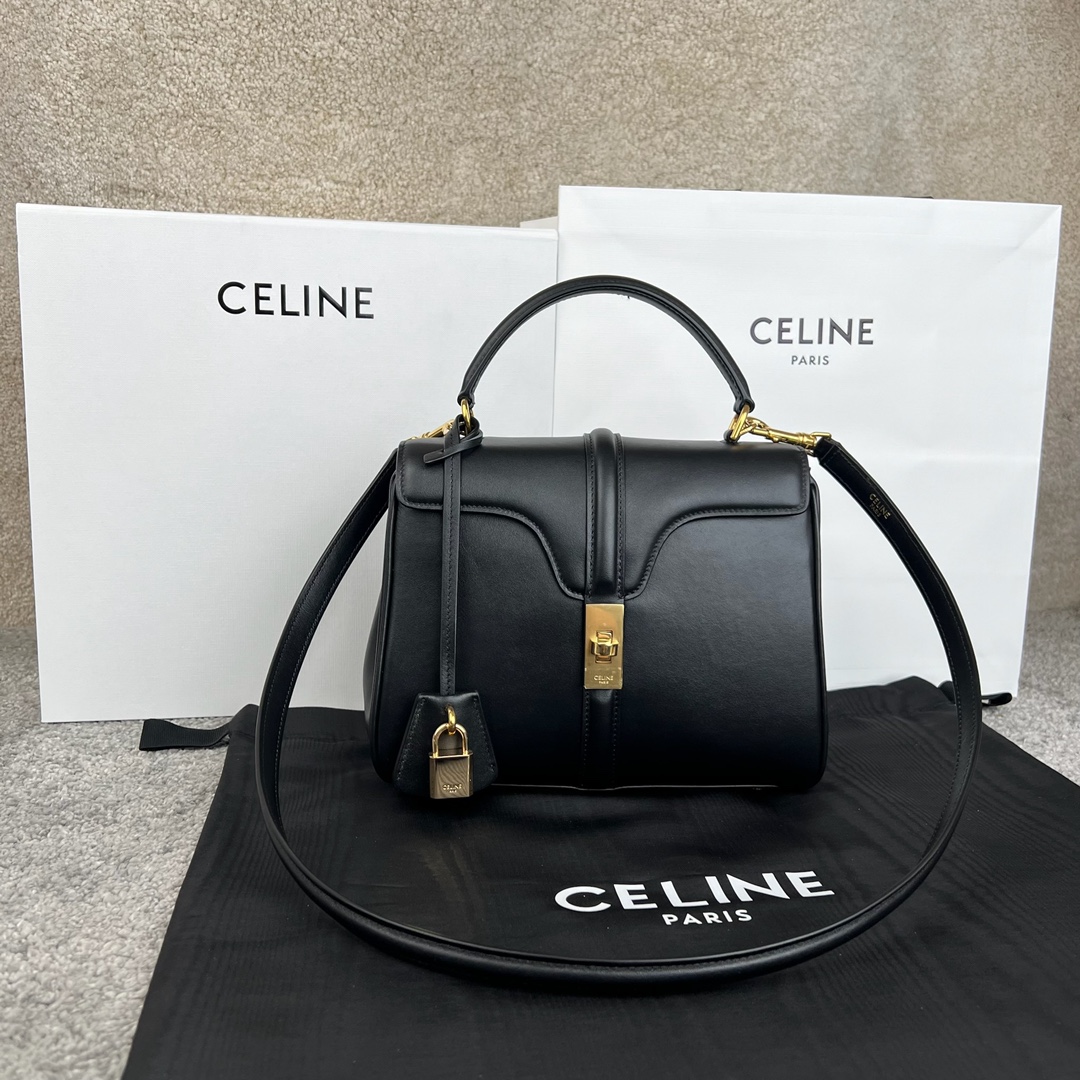 셀린느 Celine 188003 Small 16 Bag in Satinated Calfskin Black 23cm