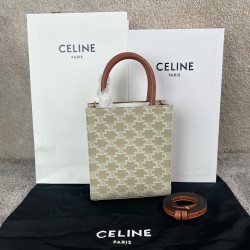 셀린느 Celine 194372 Mini Vertical Cabas in Triomphe Canvas Calfskin Grege