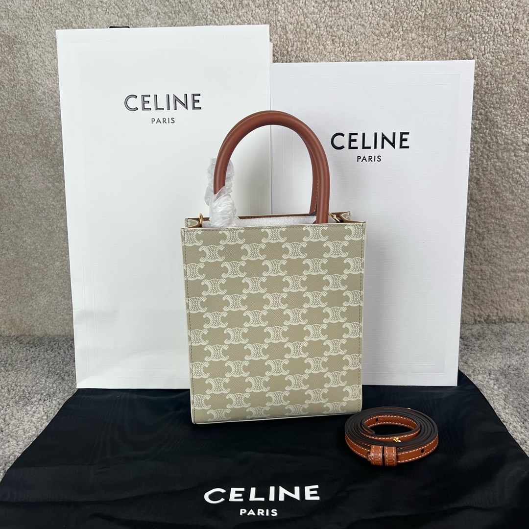 셀린느 Celine 194372 Mini Vertical Cabas in Triomphe Canvas Calfskin Grege
