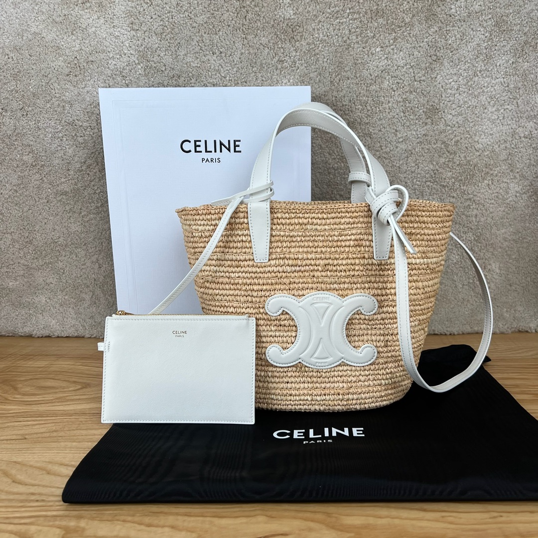 셀린느 Celine 115802 Teen Supple Celine Classic Panier in Raffia and Calfskin 21.5cm