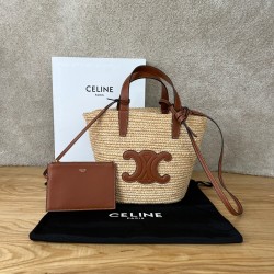 셀린느 Celine 115802 Teen Supple Celine Classic Panier in Raffia and Calfskin 21.5cm