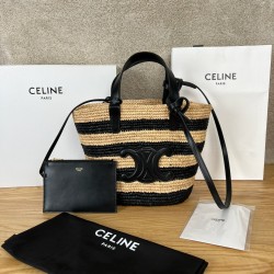 셀린느 Celine 115802 Teen Supple Celine Classic Panier in Raffia and Calfskin 21.5cm