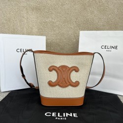 셀린느 Celine 198242 Small Bucket Cuir Triomphe in Textile and Calfskin