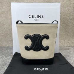 셀린느 Celine 198242 Small Bucket Cuir Triomphe in Textile and Calfskin