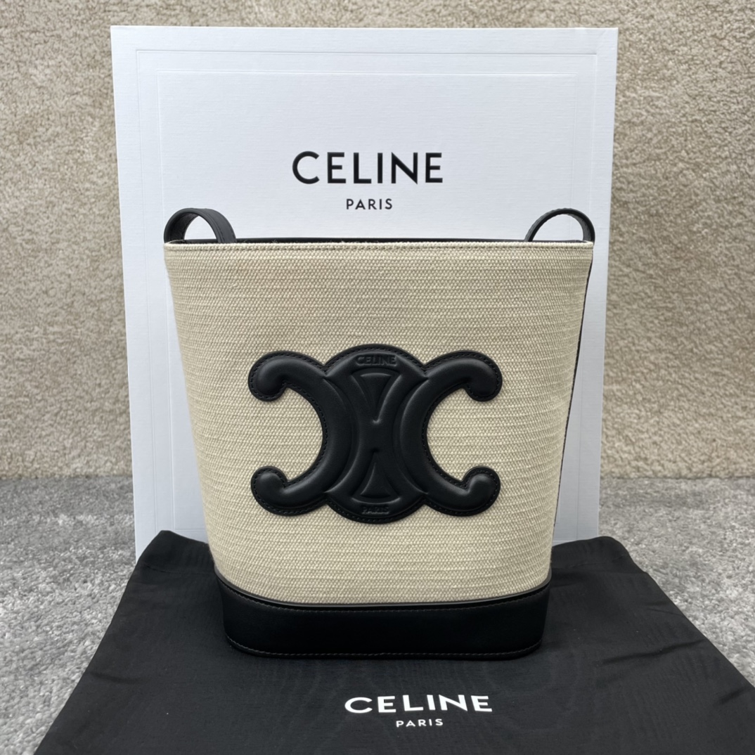 셀린느 Celine 198242 Small Bucket Cuir Triomphe in Textile and Calfskin