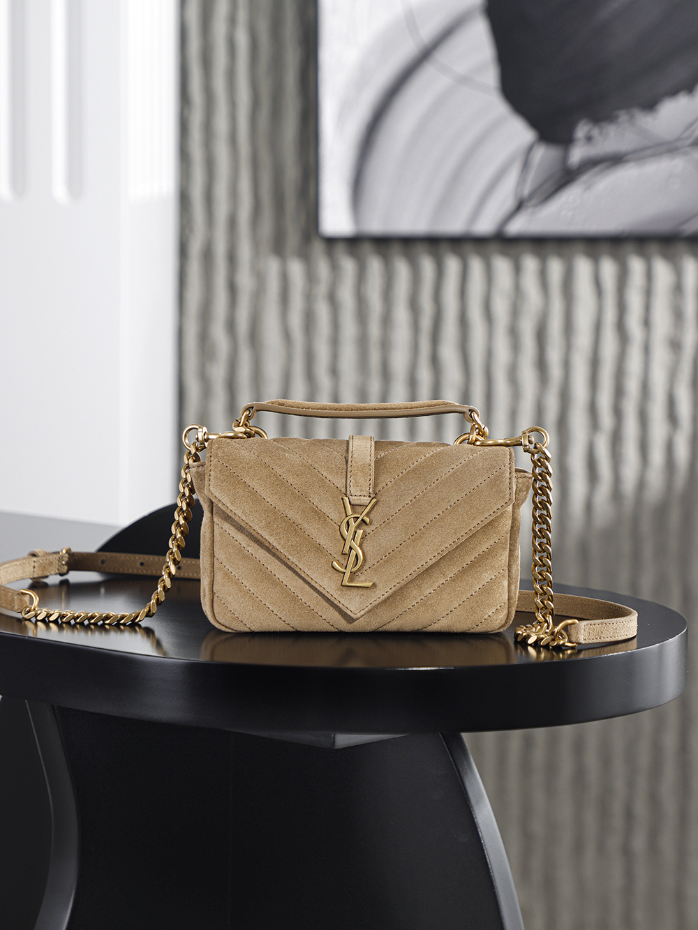 생로랑 Saint laurent/YSL 779430 College Mini in Suede Golden Leaf 20cm