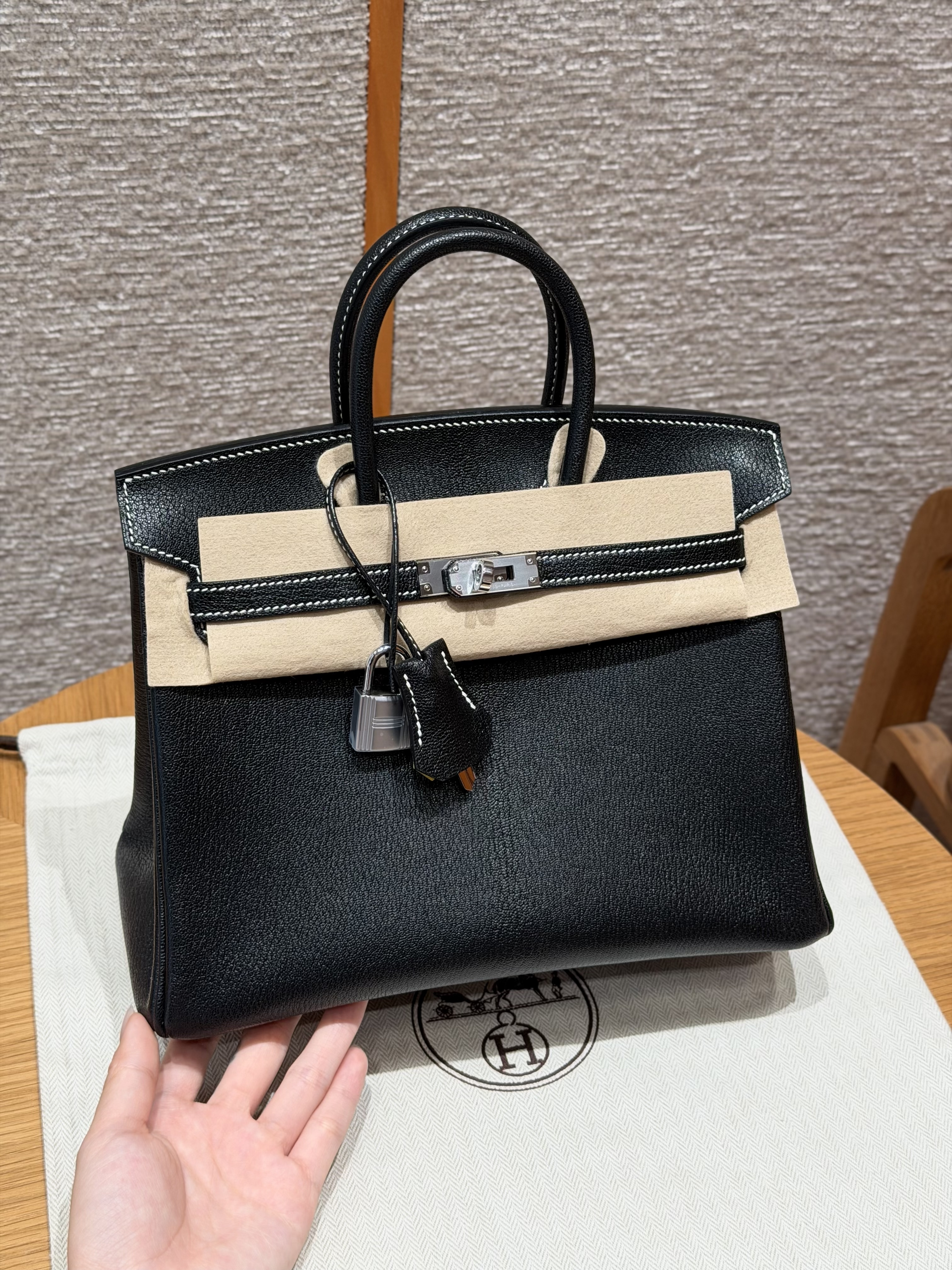 에르메스 Hermes Birkin 25cm Chèvre 89 Noir and 9R Lime/silver