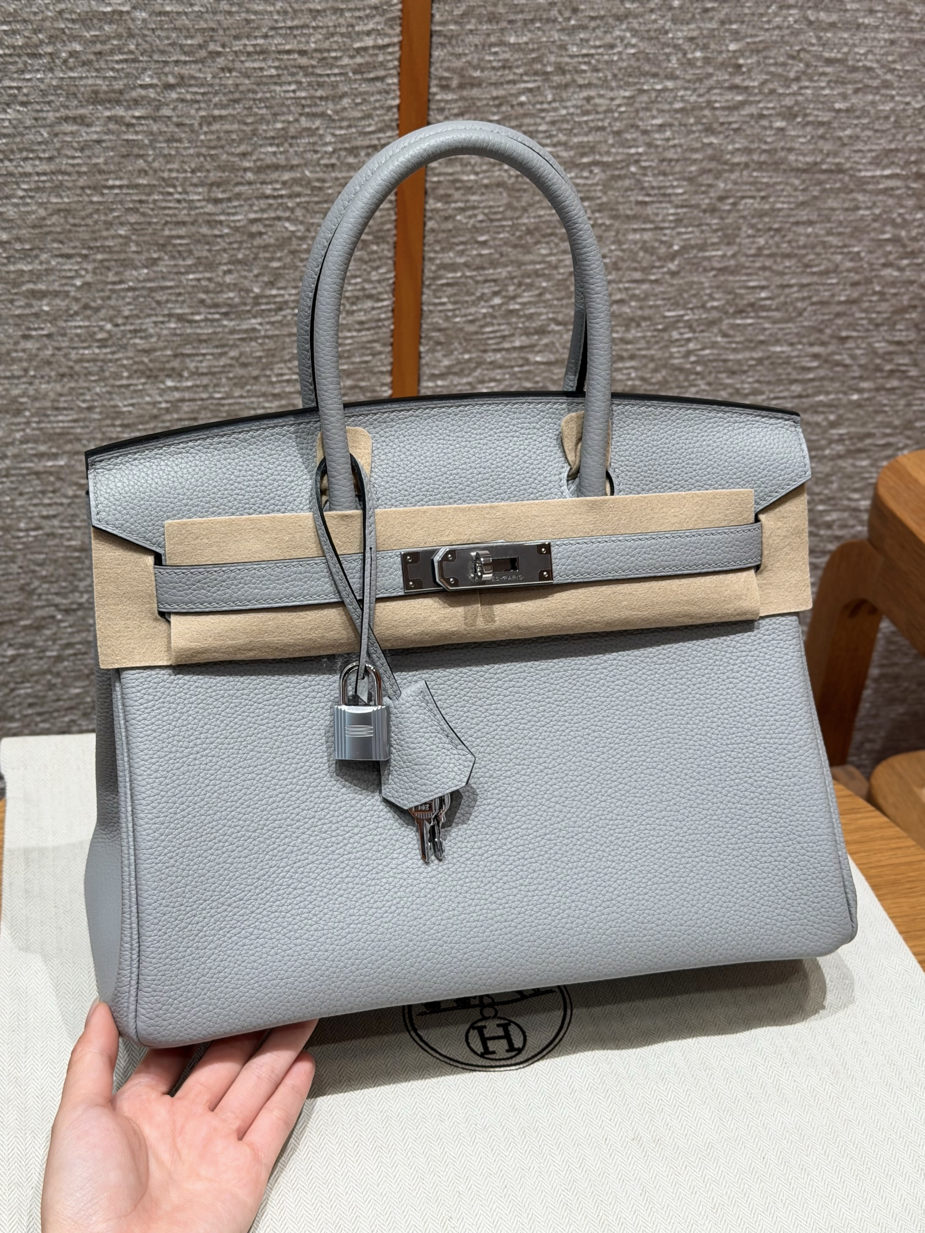 에르메스 Hermes Birkin 30cm Togo 8U Blue Glacier/silver
