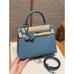 에르메스 Hermes Kelly 25cm Epsom 75 Blue Jean/silver