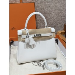 에르메스 Hermes Kelly 25cm Swift 0U New White/silver