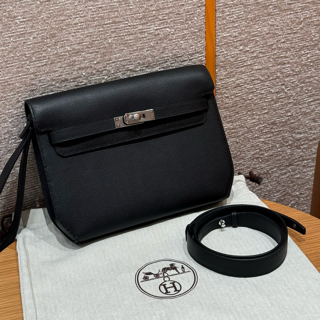 에르메스 Hermes kelly depeches 25cm Evercolor 89 Noir/silver