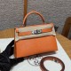 에르메스 Hermes Mini Kelly 19cm Lizard 93 Orange/silver