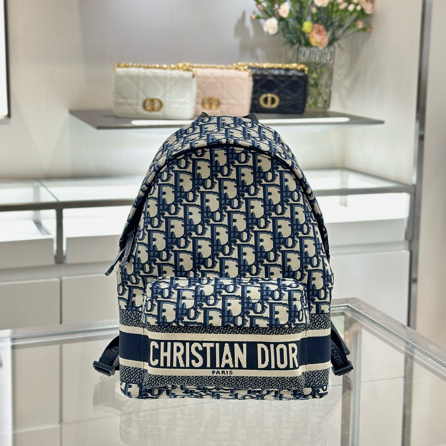 디올 Dior Travel Backpack Oblique Jacquard Blue 21.5cm