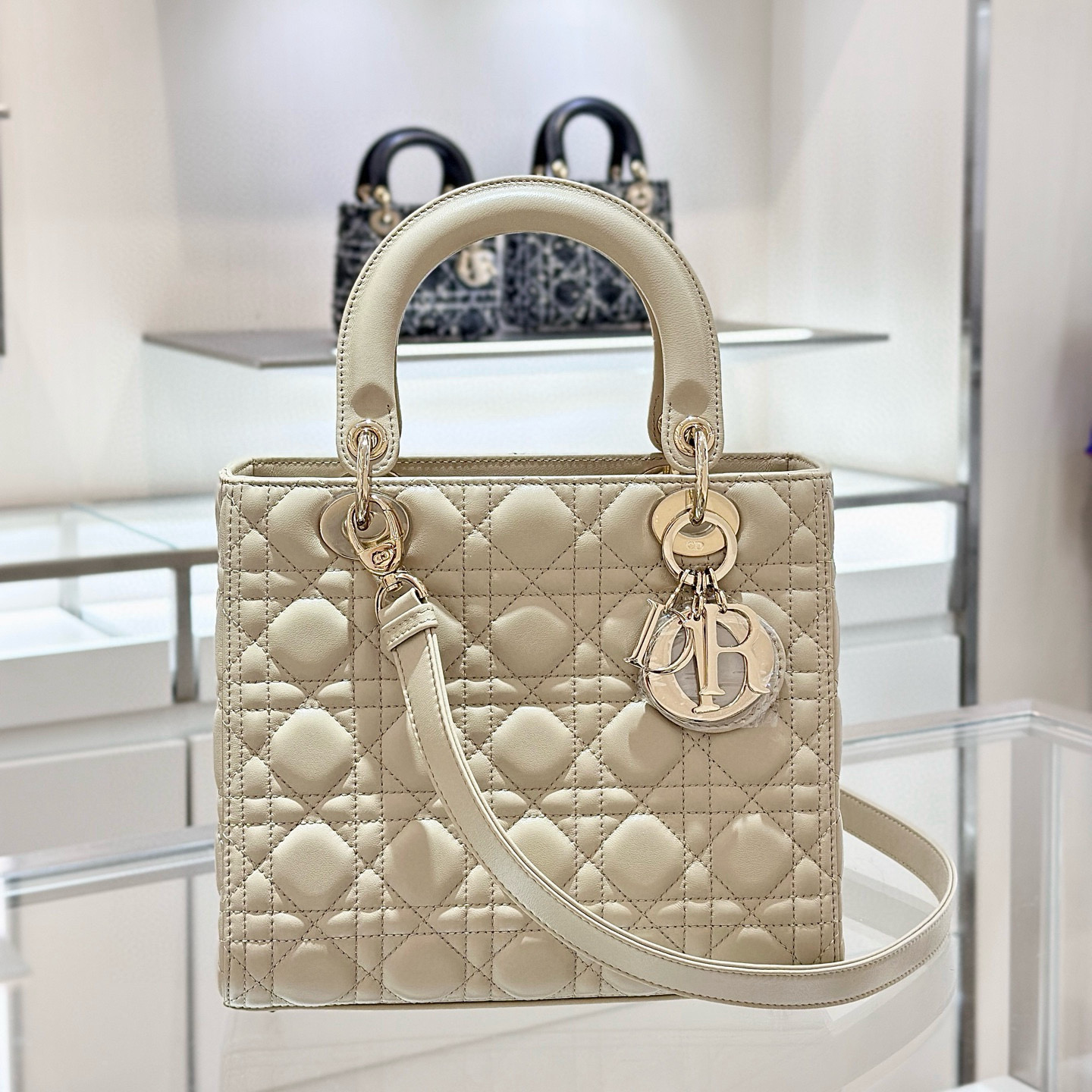 디올 Dior Lady 24cm 탑 핸들백 Beige