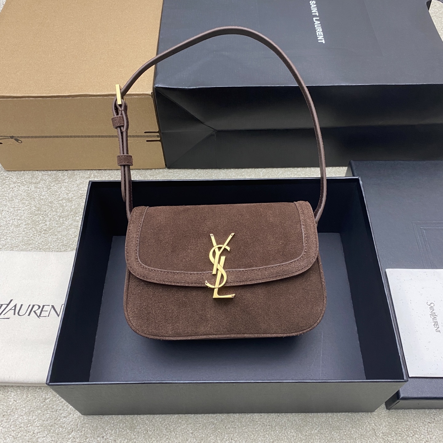 생로랑 Saint laurent/YSL 843524 Solferino mini in Suede Caramel Cognac 18cm
