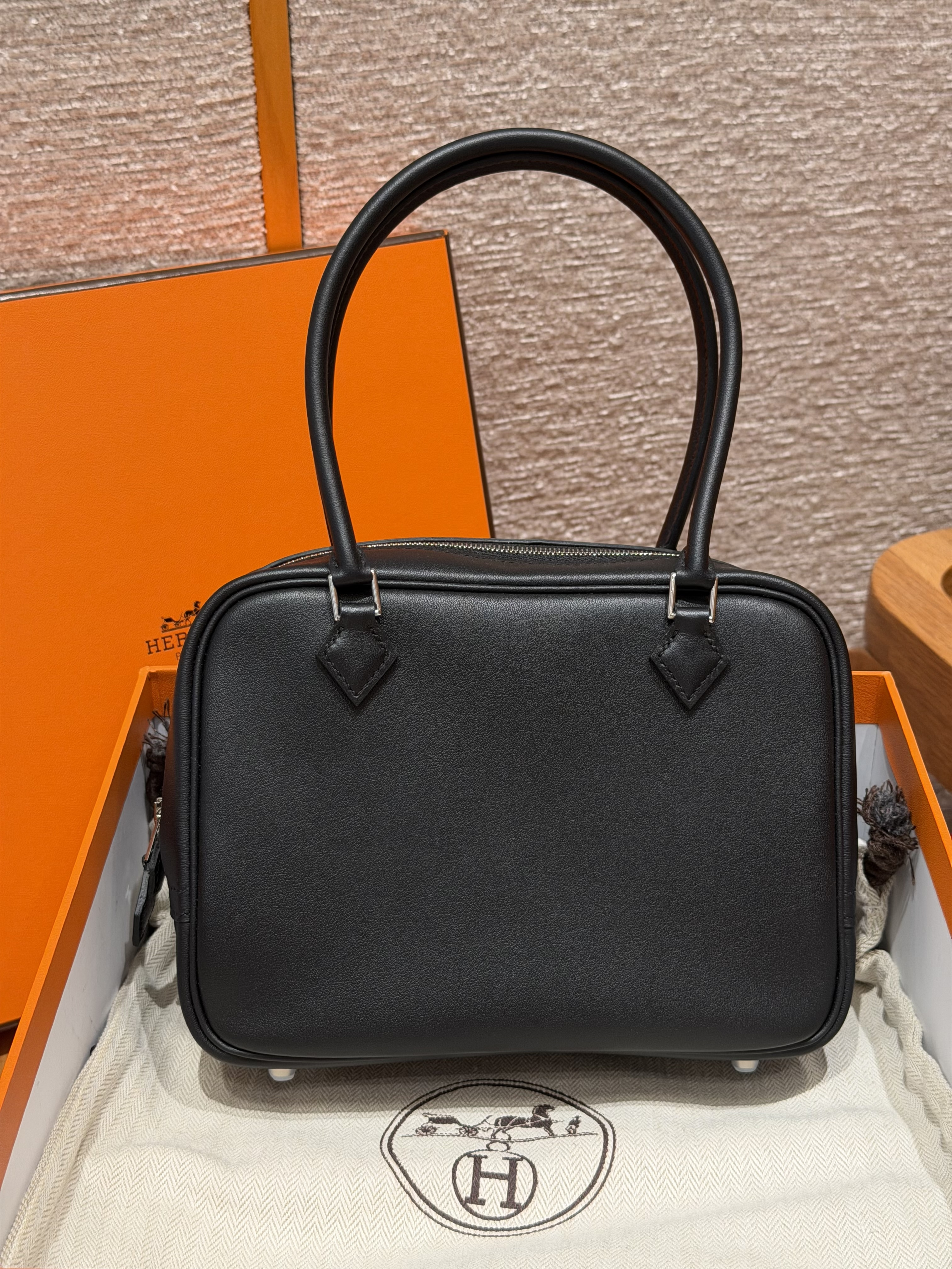 에르메스 Hermes Mini Plume 21cm Swift 89 Noir/silver