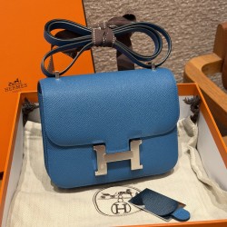 에르메스 Hermes Constance with mirror 19cm Epsom 71 Blue France/silver