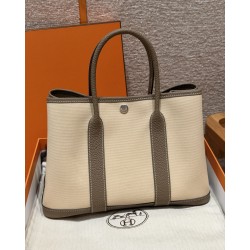에르메스 Hermes Garden party 30cm Canbas and Negonda Vanille and Etoupe
