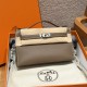 에르메스 Hermes Kelly Pochette 22cm Swift 18 Etoupe and 5P Pink/silver