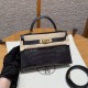 에르메스 Hermes Mini Kelly 19cm Bright faced Alligator 88 Graphite/gold