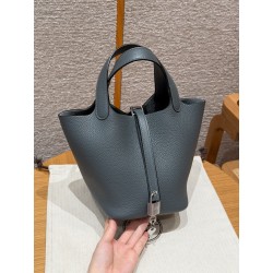 에르메스 Hermes Picotin lock 18cm clemence Y7 Blue Orage/silver
