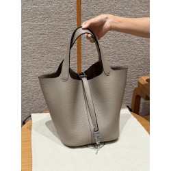 에르메스 Hermes Picotin lock 22cm clemence 81 Gris Tourtlle/silver