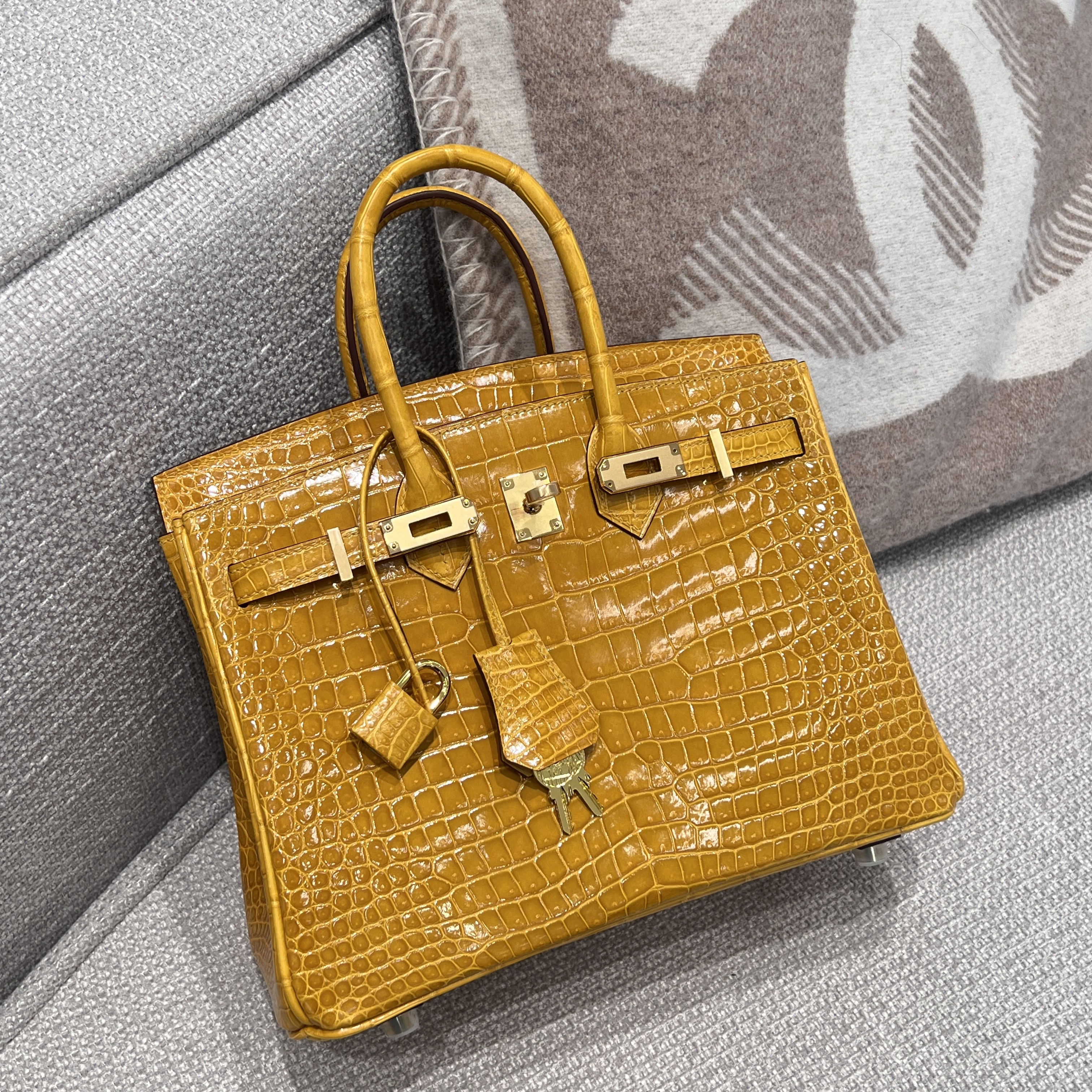 에르메스 Hermes Birkin 25cm France Hcp Porosus crocodile 9D Jaune Ambre/gold
