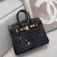 에르메스 Hermes Birkin 25cm France Hcp Porosus crocodile 89 Noir/gold