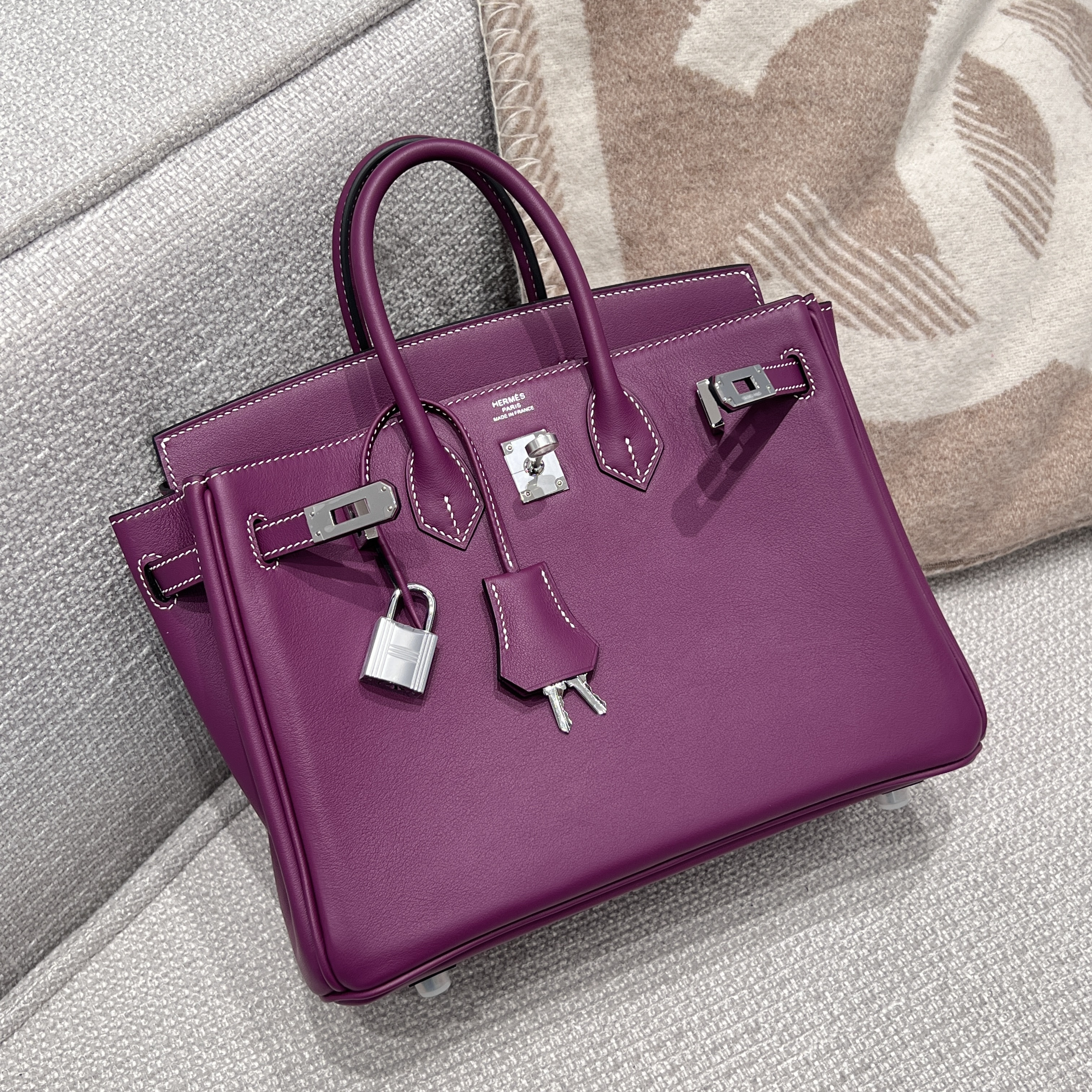 에르메스 Hermes Birkin 25cm France Leather P9 Anemone/silver