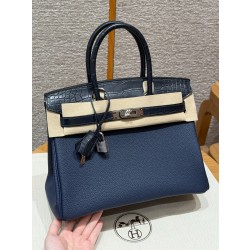 에르메스 Hermes Birkin Touch 30cm Togo and Alligator 73 Blue saphir/silver